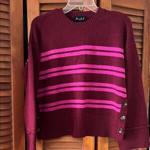 Women's Burgundy and Pink Striped Sweater